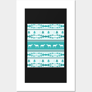 Winter Christmas pattern with deer Posters and Art